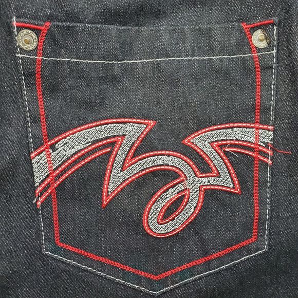 5IVE JUNGLE & CO BLACK DENIM SHORTS RED BELT - Picture 3 of 4